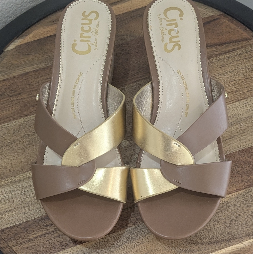Circus Sam Edelman Cork Wedge Sandals 8.5 Brown Gold Platform Slide